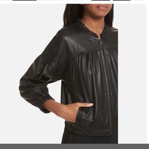 Rebecca Taylor leather jacket. Zip front with ruffle trim.